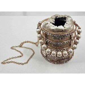 Gazelle Faux Pearl Rhinestone Hollow Out Drawstring Metallic Star Bucket Bag